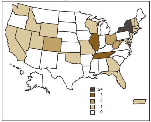 The figure shows a map of the United States indicating for each state and Puerto Rico the number of waterborne disease outbreaks associated with drinking water that were reported during 2007-2008. A total of 36 outbreaks were reported. These numbers are largely dependent on reporting and surveillance activities in individual states, and do not necessarily indicate the true incidence of waterborne disease outbreaks in a given state.